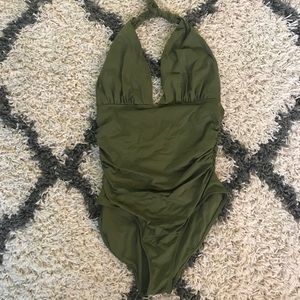 Old Navy army green halter one piece swimsuit.